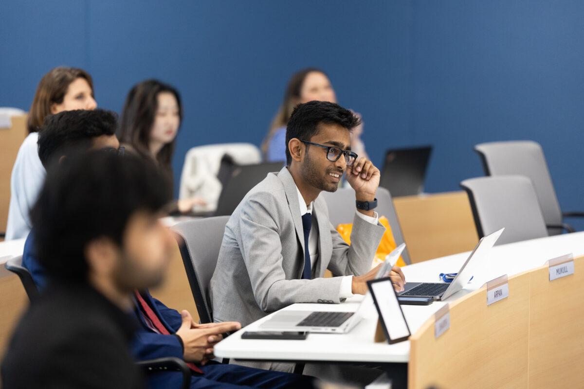 A group of MBA students in class